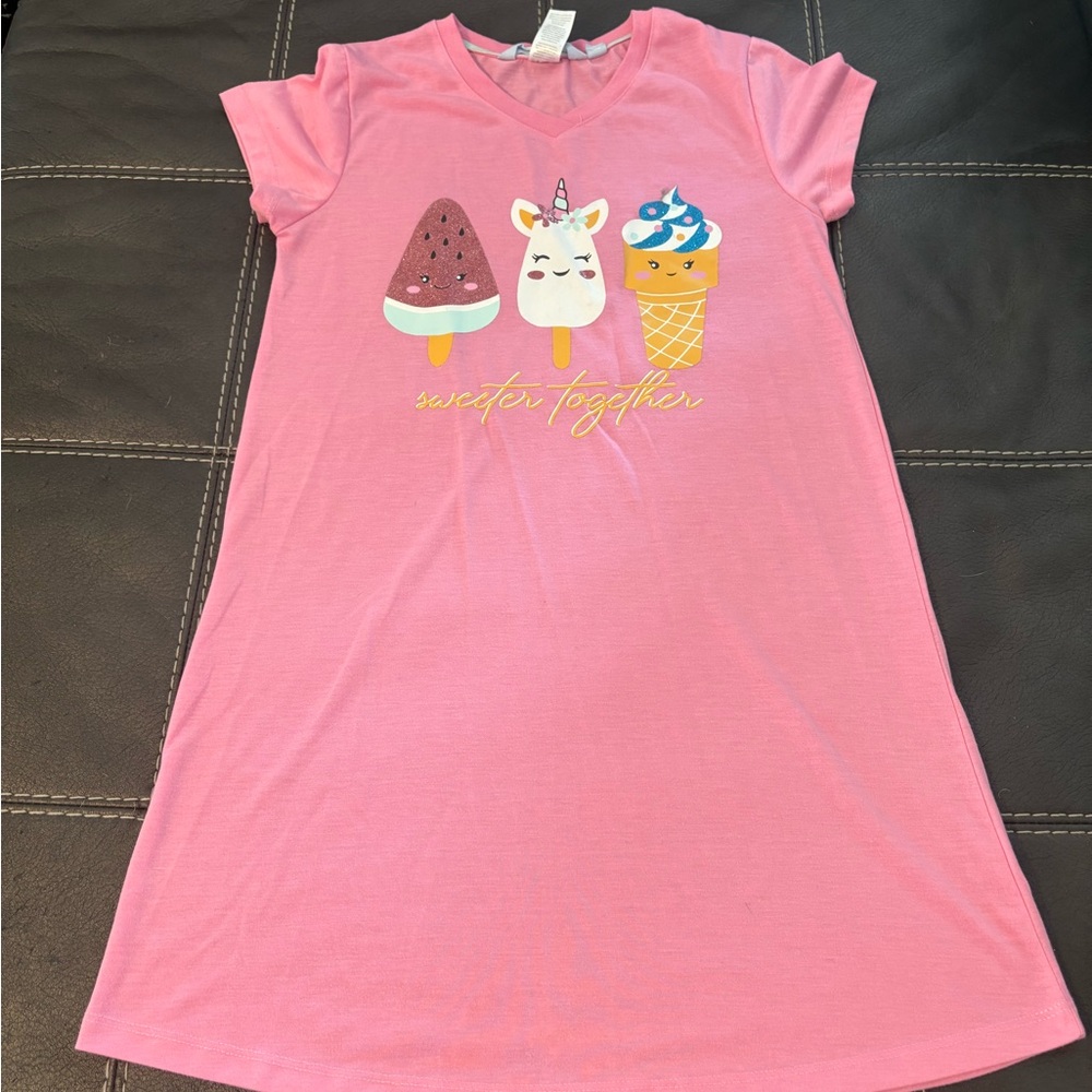 Pink Kids Pajamas with Unicorn and Ice Cream Design